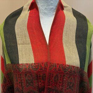 Multi-colored, striped Pashmina shawl.